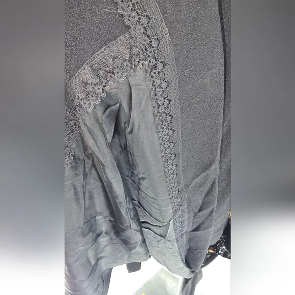 RICHILENE Elegant Black gown With Metallic Gold And Silver Leafs RARE GOWN